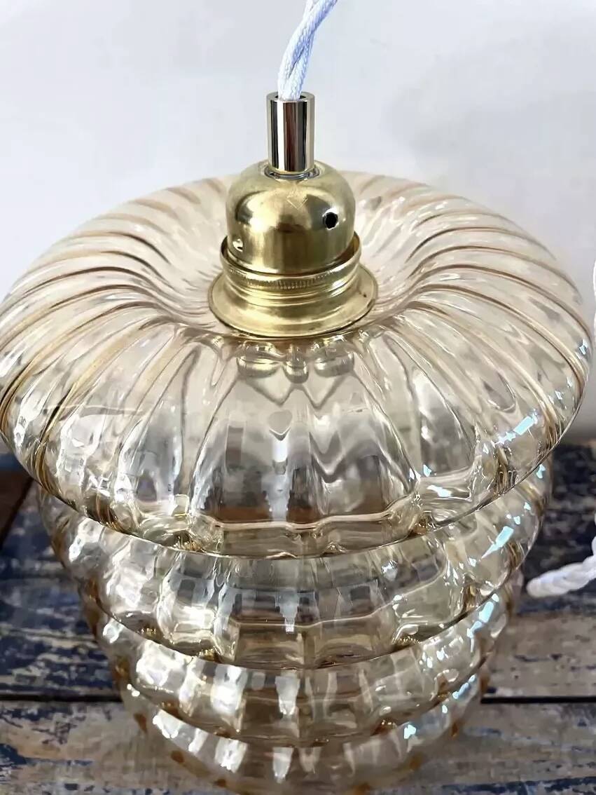 Vintage amber glass pendant light