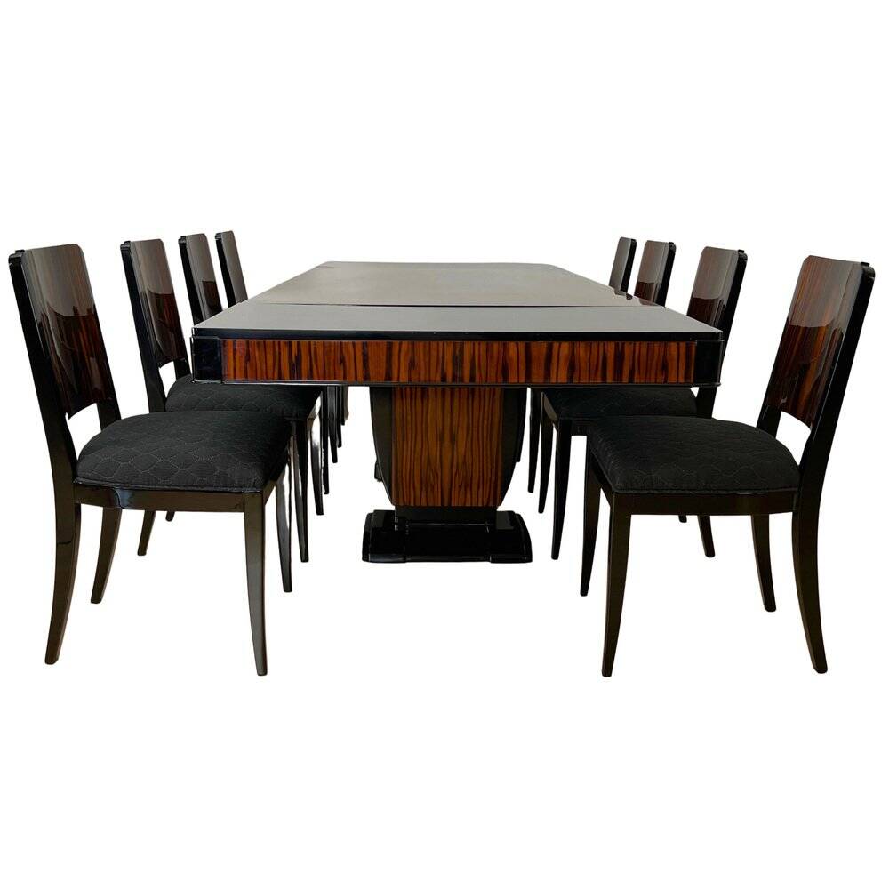 French Art Deco Expandable Dining Room Set, 1930, Set of 9