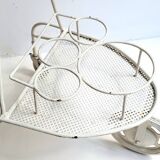 Serving / Rolling bar in white lacquered perforated metal in the style of Matégot Vintage from the 1950s