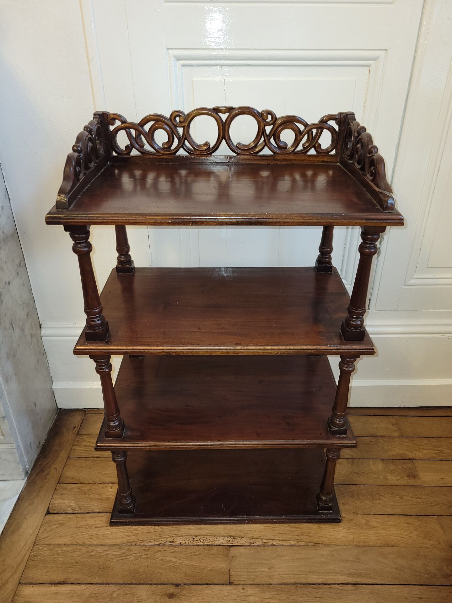 Antique Art Nouveau shelf in carved wood