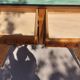 Mado wooden buffet, green and black tray, vintage.