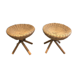 Pair of rattan stools. french work. around 1970