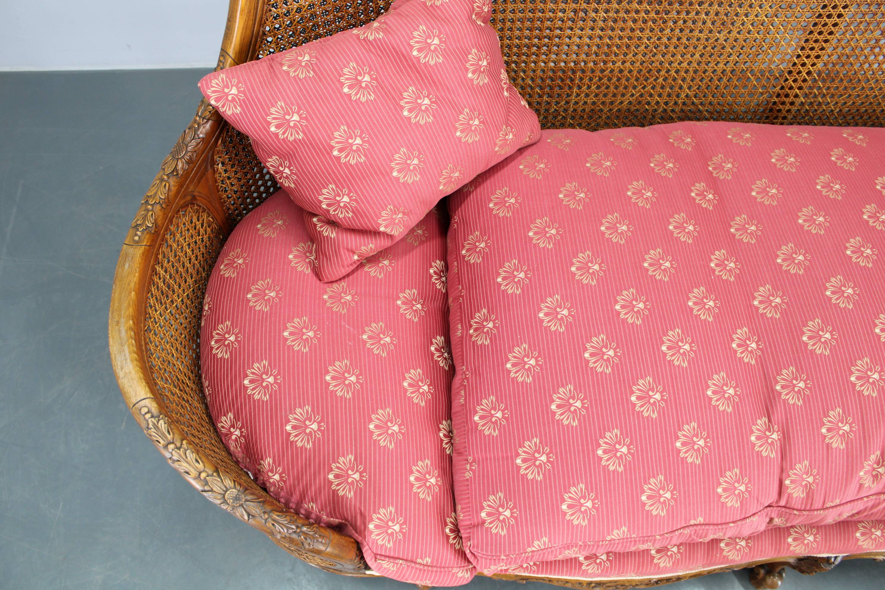 Antique Carved Sofa with Cane Sides , Czechoslovakia