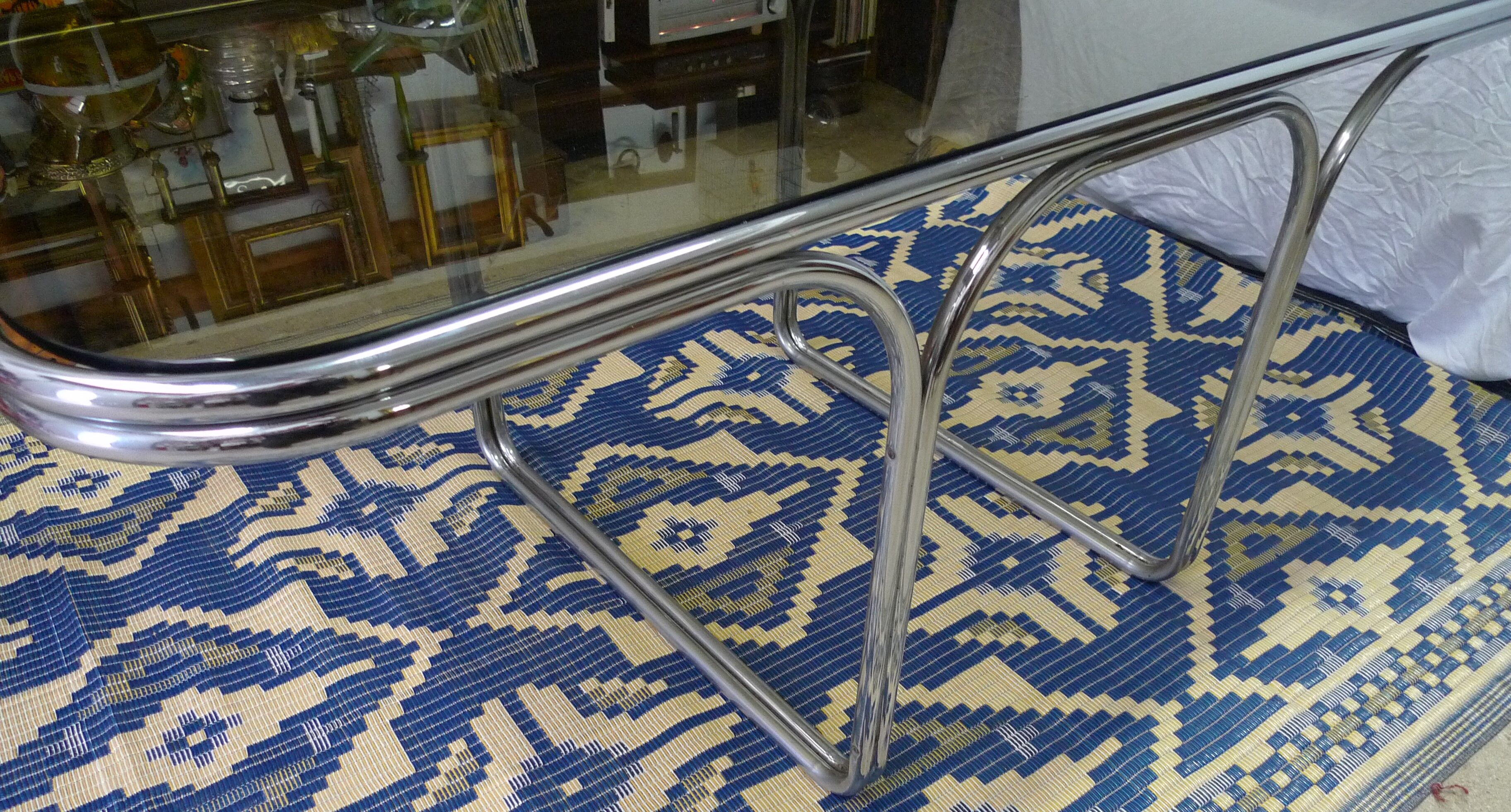 Smoked glass table, metal structure