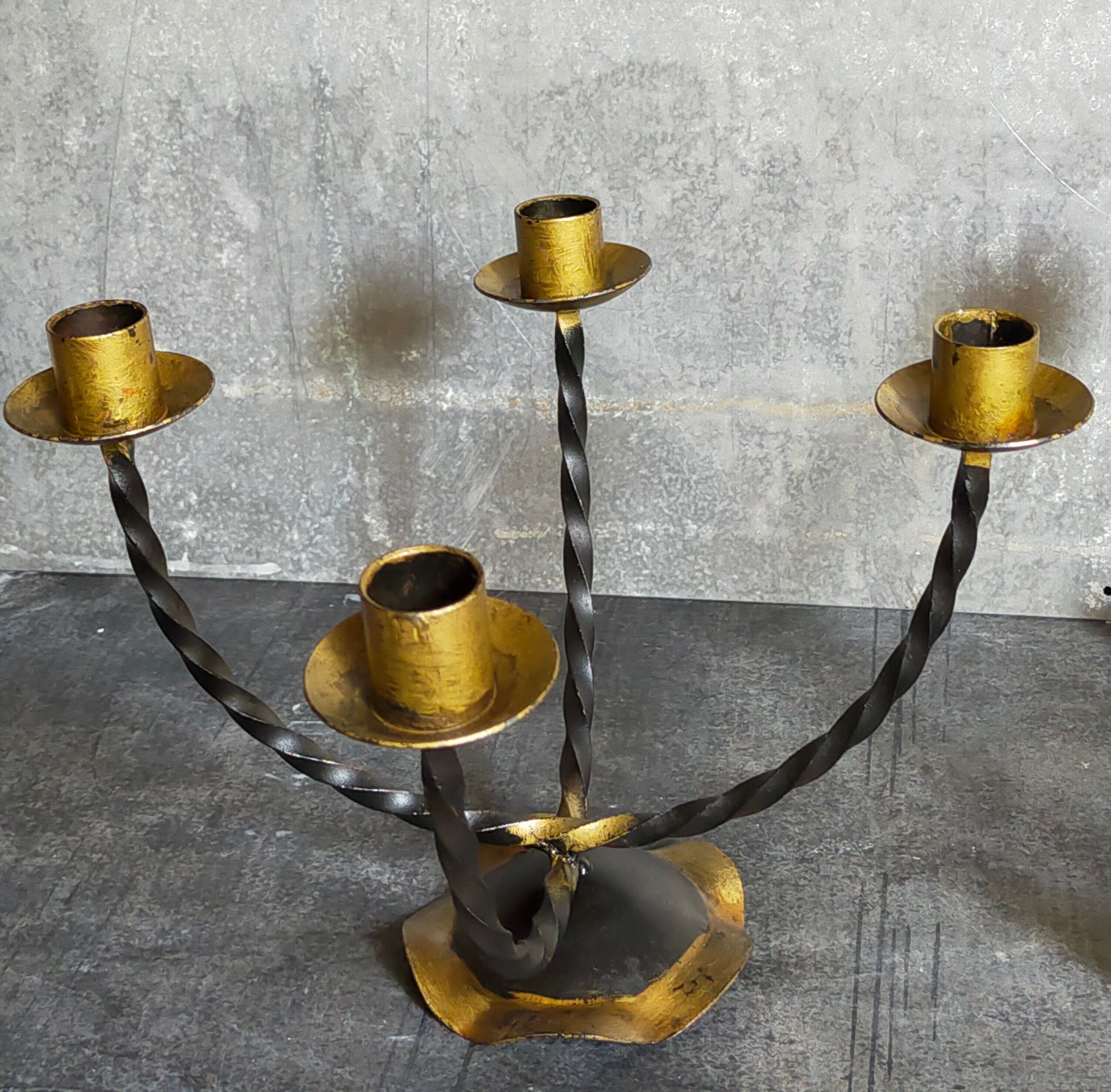 Pair of wrought iron candle holders four arms 50s