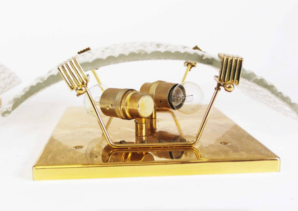 Set of large 1970s Italian brass & Murano glass wall lights