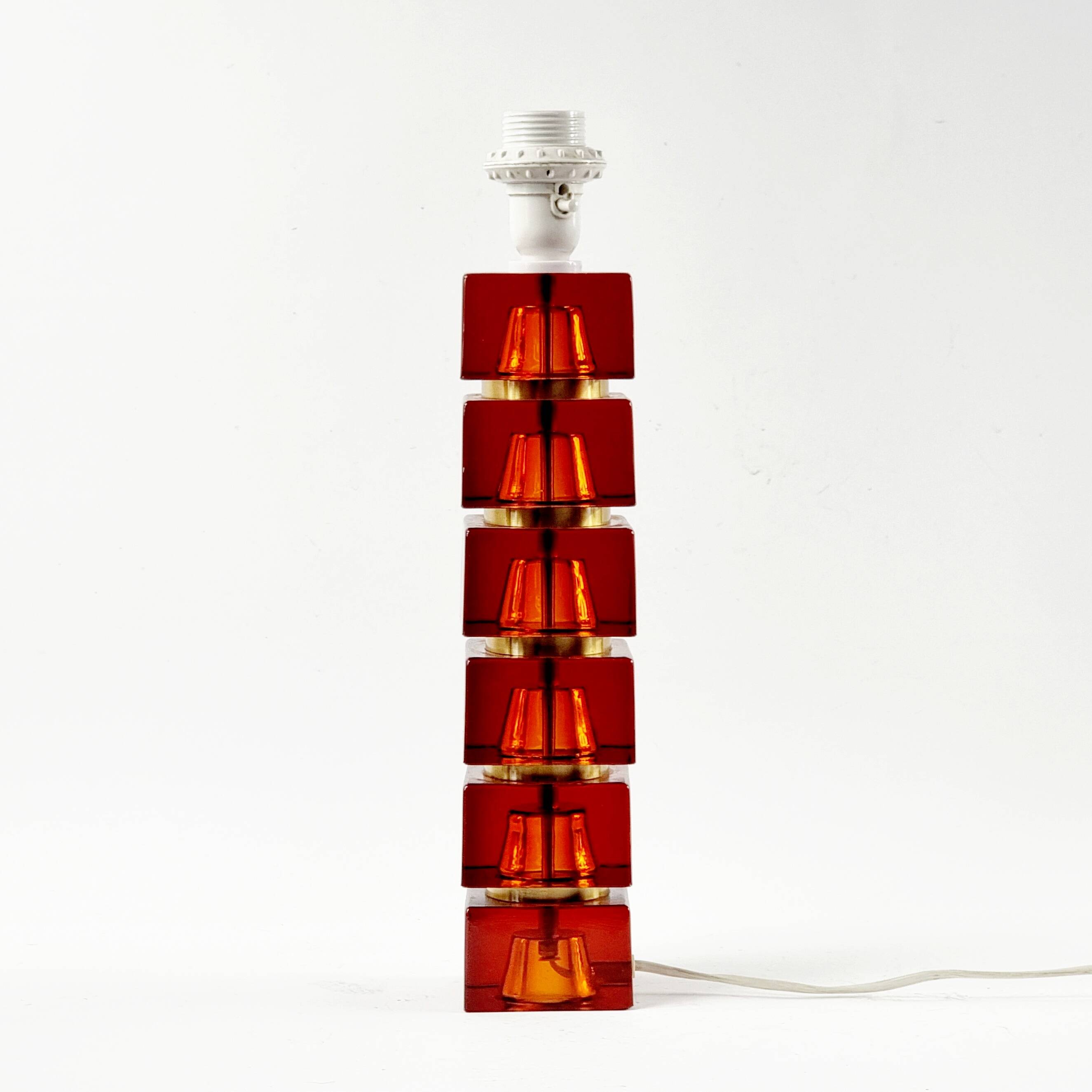 Large Mid Century Scandinavian Glass & Brass Table Lamp By Carl Fagerlund For Orrefors, Sweden, 1960