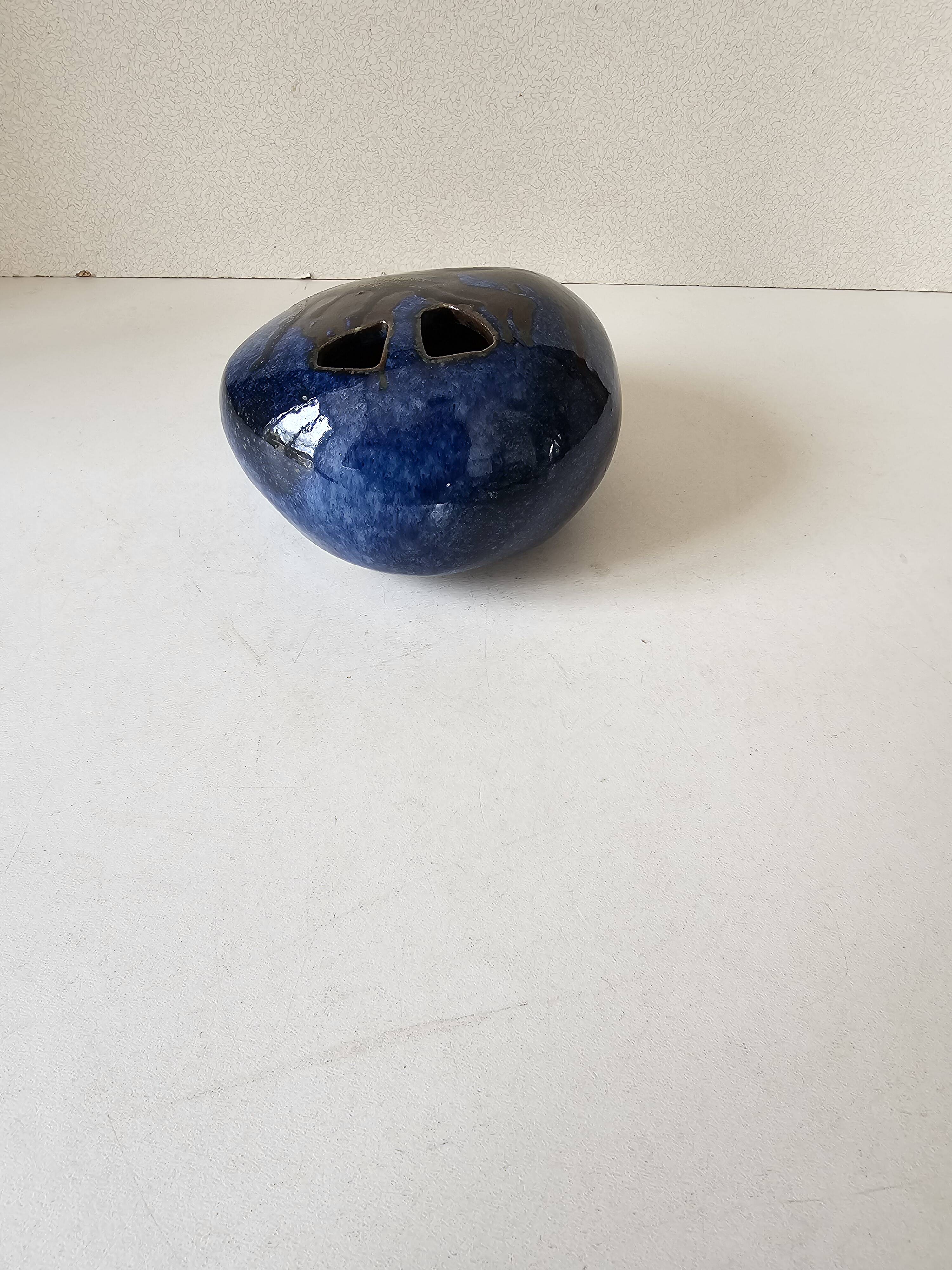 Vase for sticking flowers in ceramic free form Signed Jean Cacheleux Puisaye