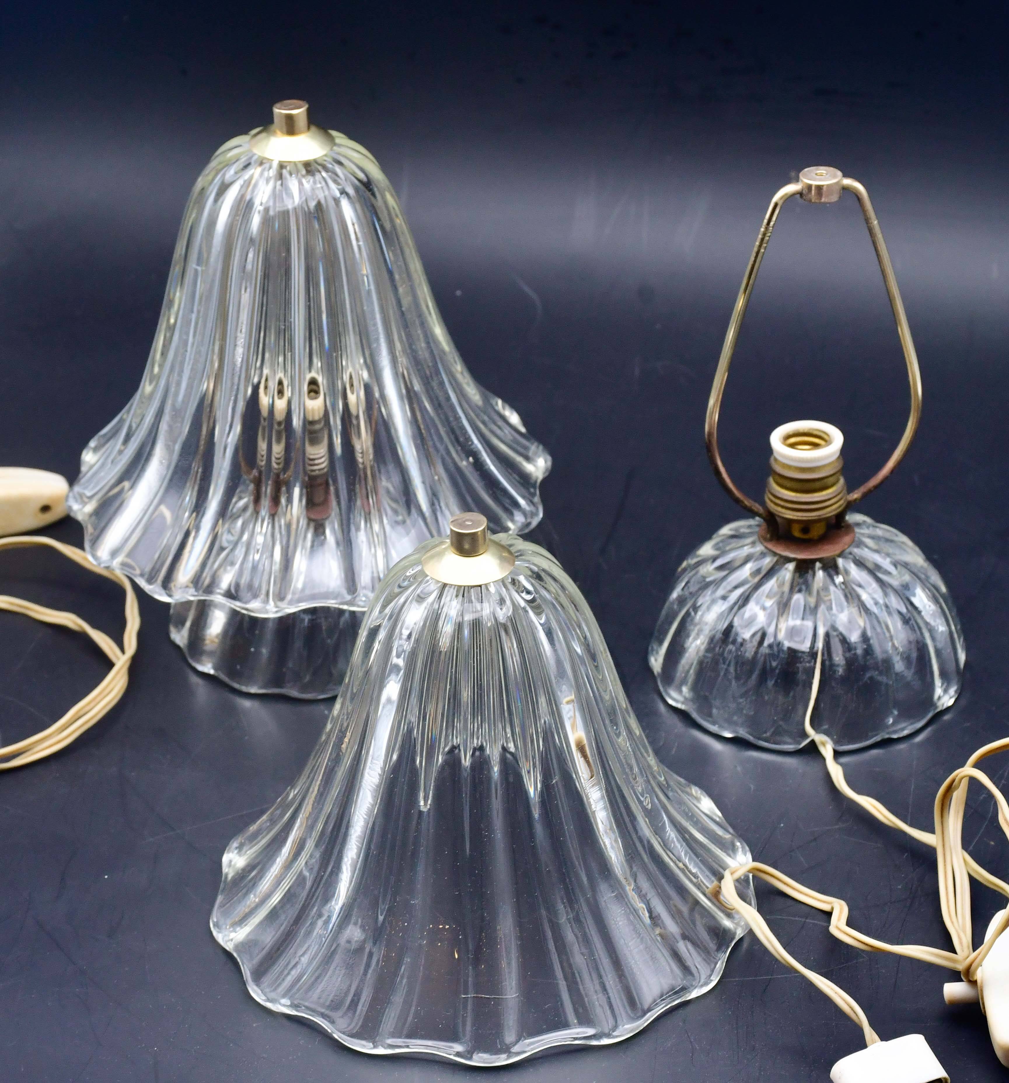 Set of 2 Art Deco Murano glass Barovier e Toso table lamps, 1950
