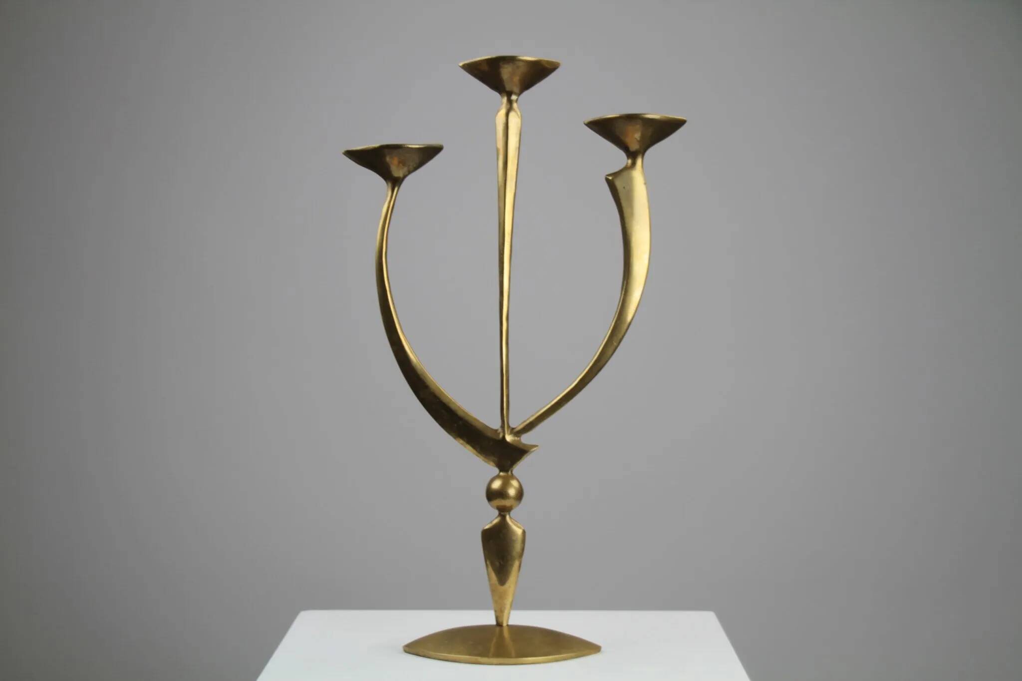 Solid Brass Three-Arm Candelabra — Modernist, 1960s