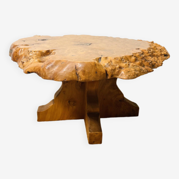 Table basse en loupe d'orme de type brutaliste 1960