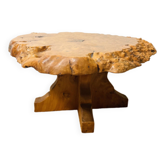 Table basse en loupe d'orme de type brutaliste 1960