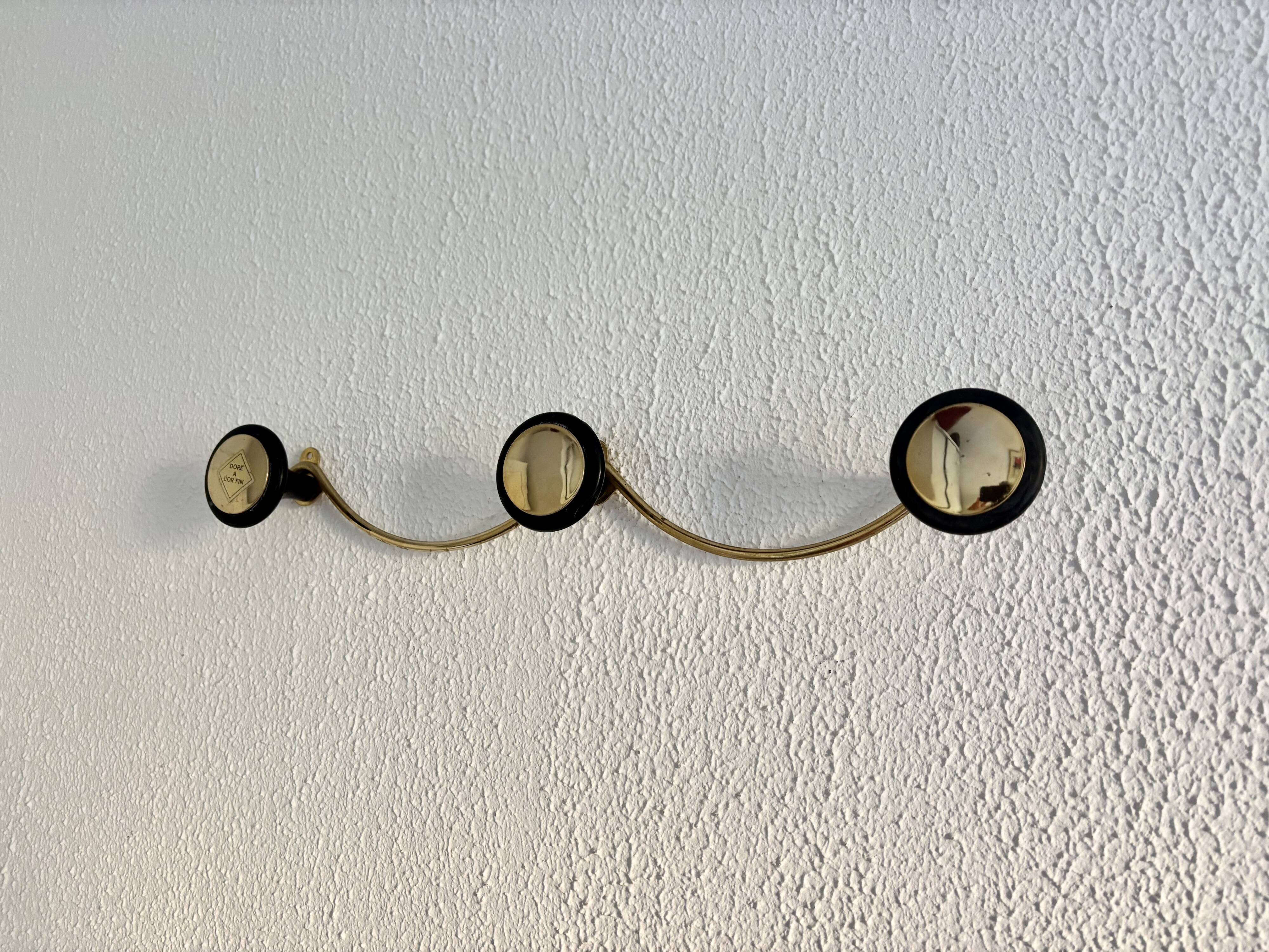 Vintage 1960 gold-plated coat rack with 3 hooks - 45 x 7 cm