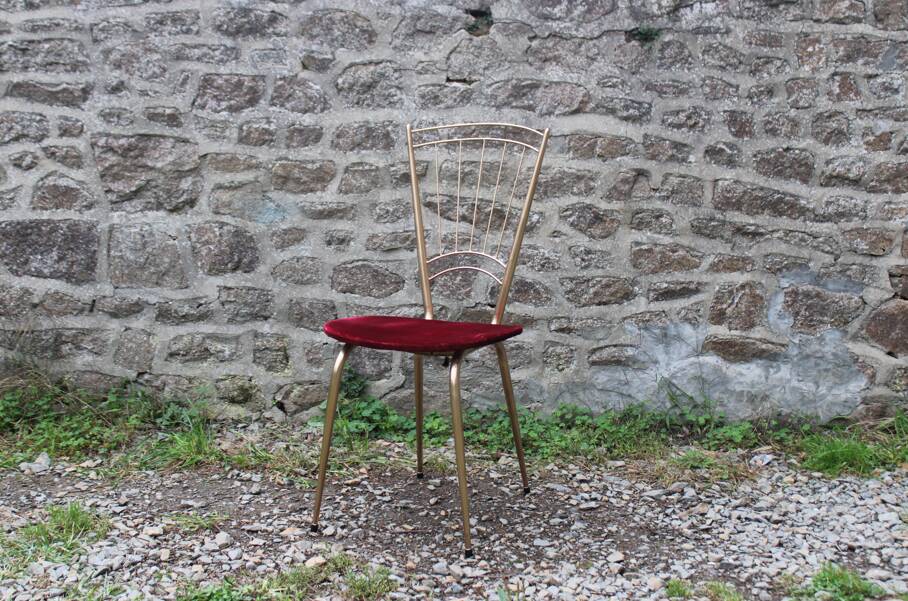 Vintage chair in gilded metal and velvet seat