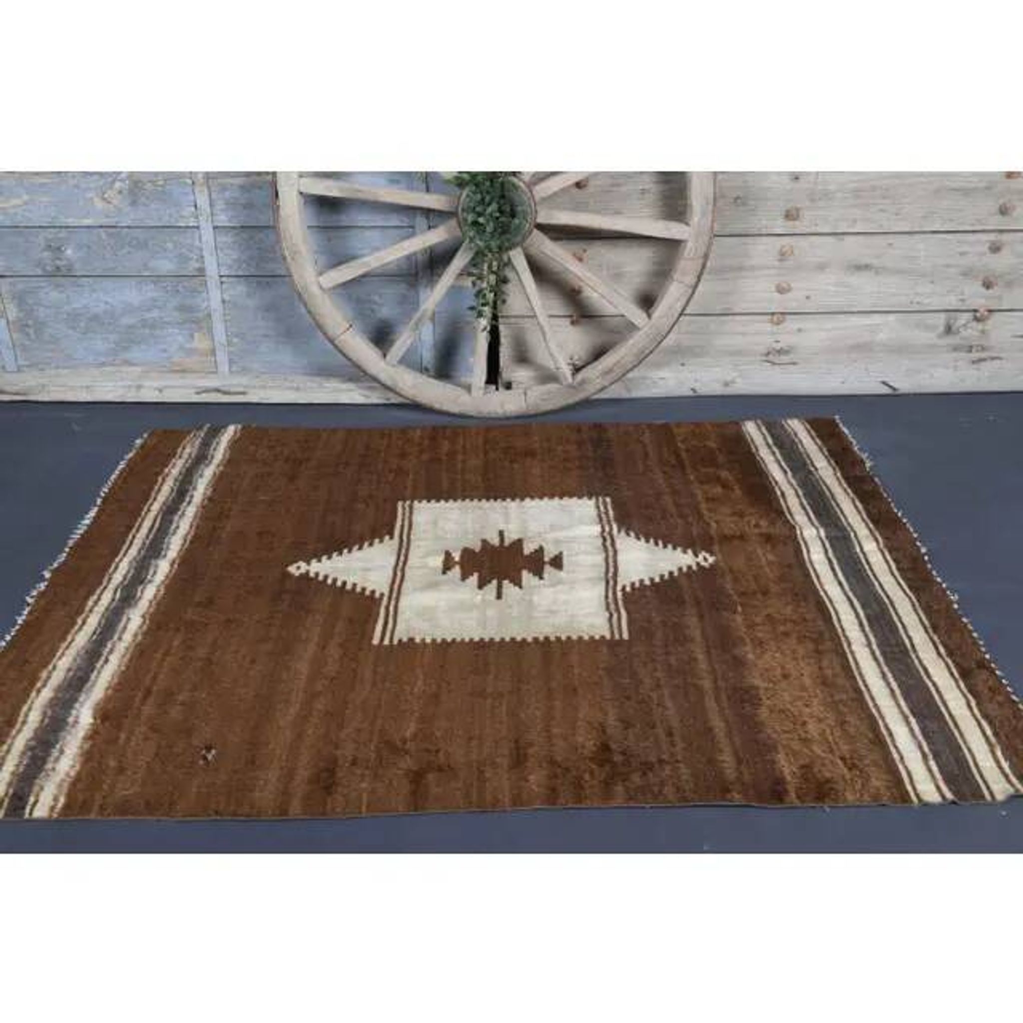 Vintage Turkish Hand-Knotted Wool Cotton Brown Kilim Area Rug 148x198