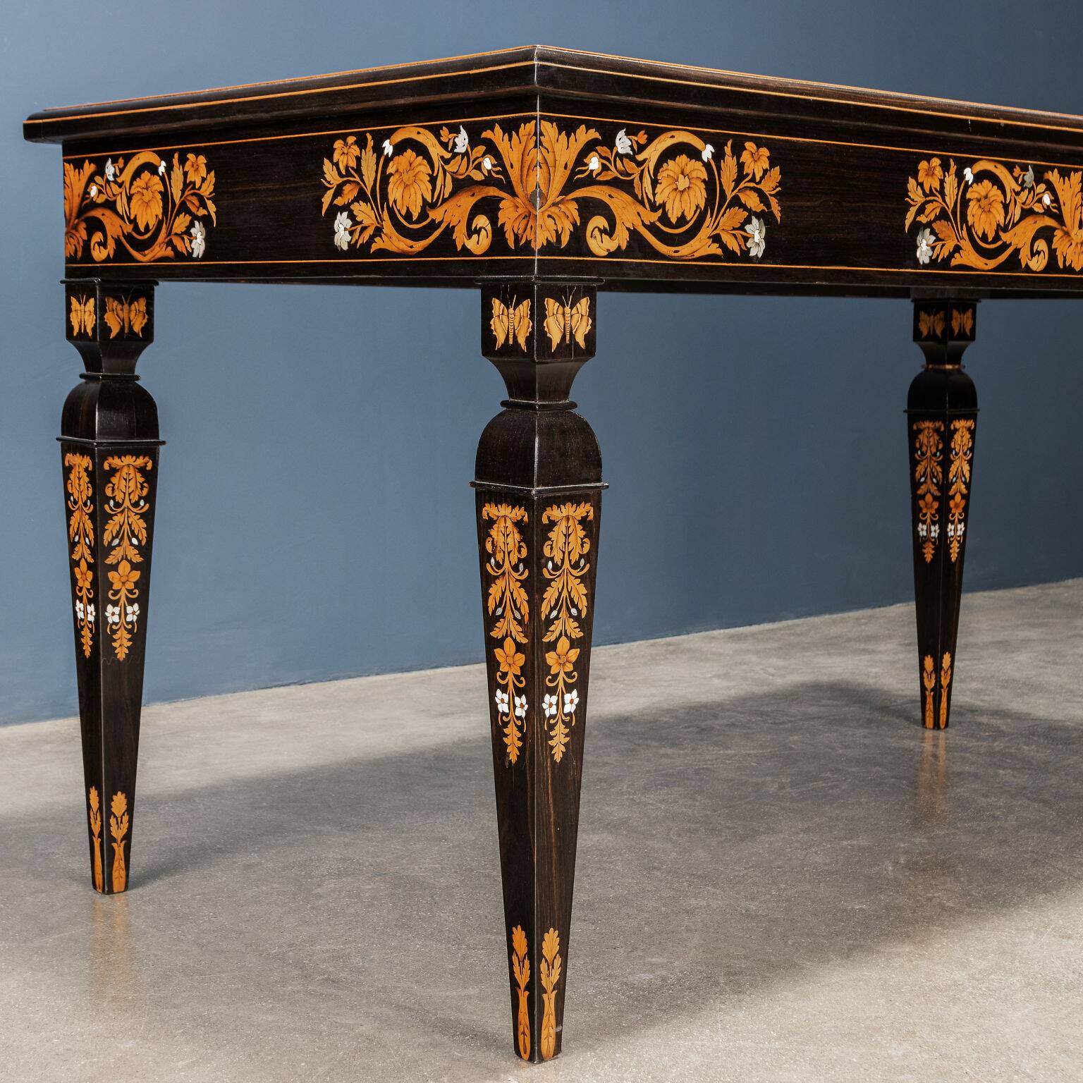 Antique table attributed to Luigi and Angiolo Falcini in chestnut wood, Italy, 19th century.