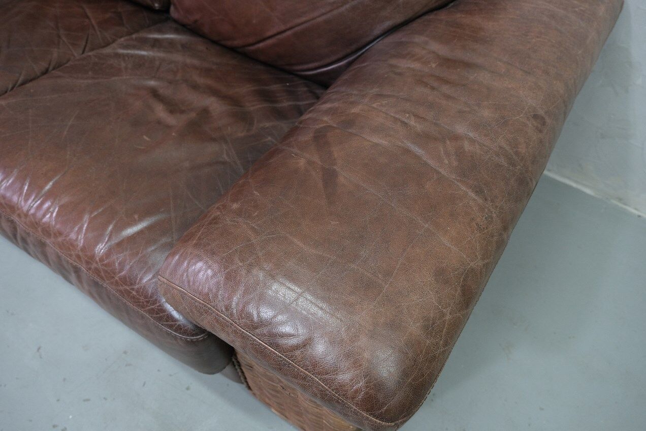 Italian Rattan and Leather Sofa, 1970s