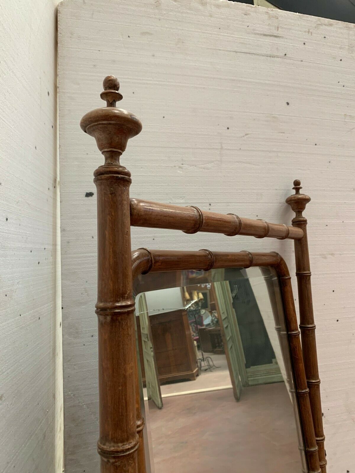 19th century bamboo-style cherry-style psyche mirror 85x193cm