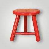 Tabouret vintage, porte-plante tripode en bois laqué rouge