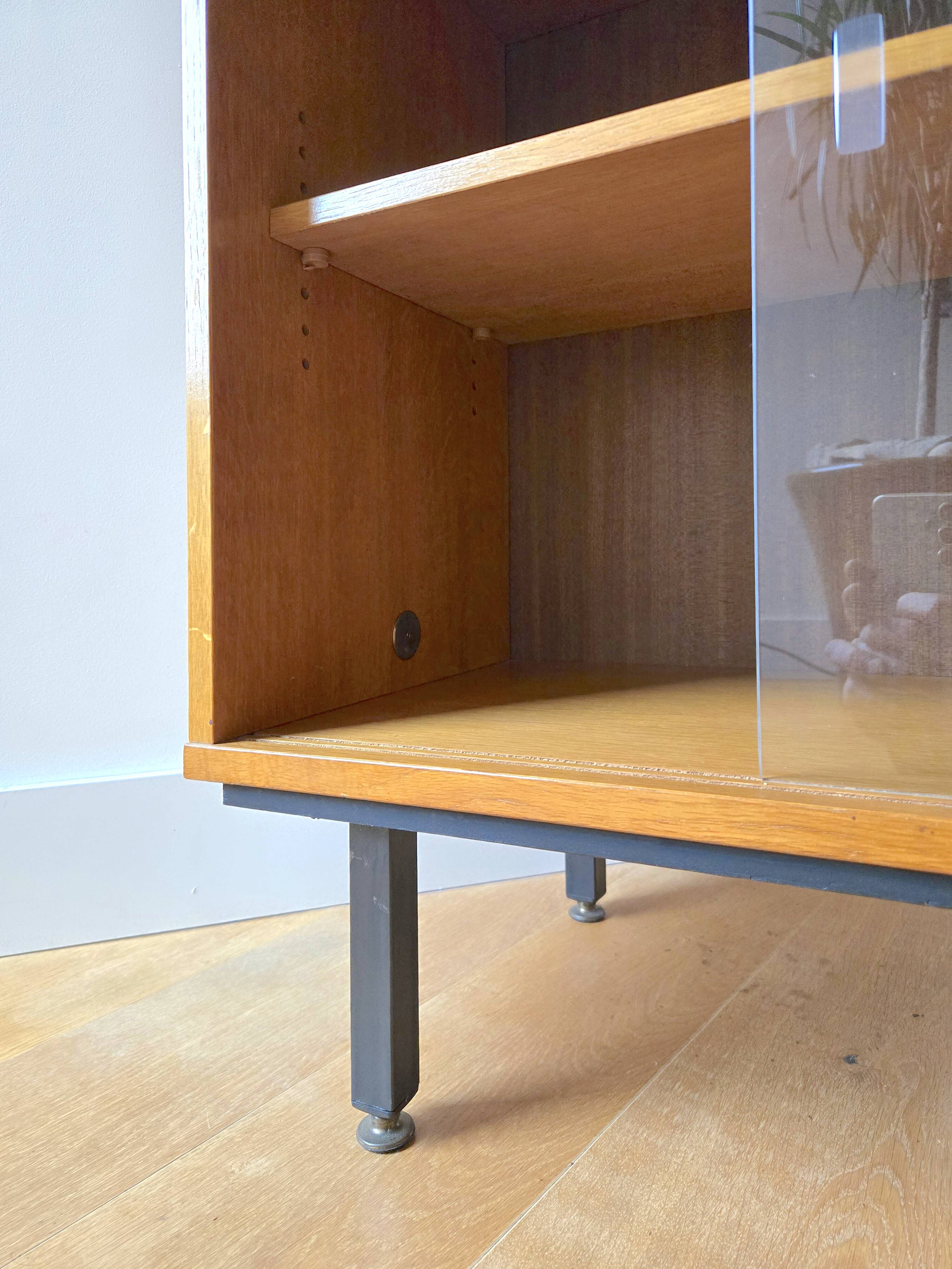 Low buffet or wooden display cabinet with sliding door - 1950s design
