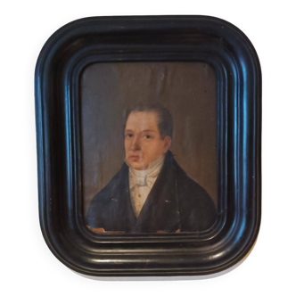 Tableau Ancien Début 19ème Siècle Huile Sur Papier Portrait