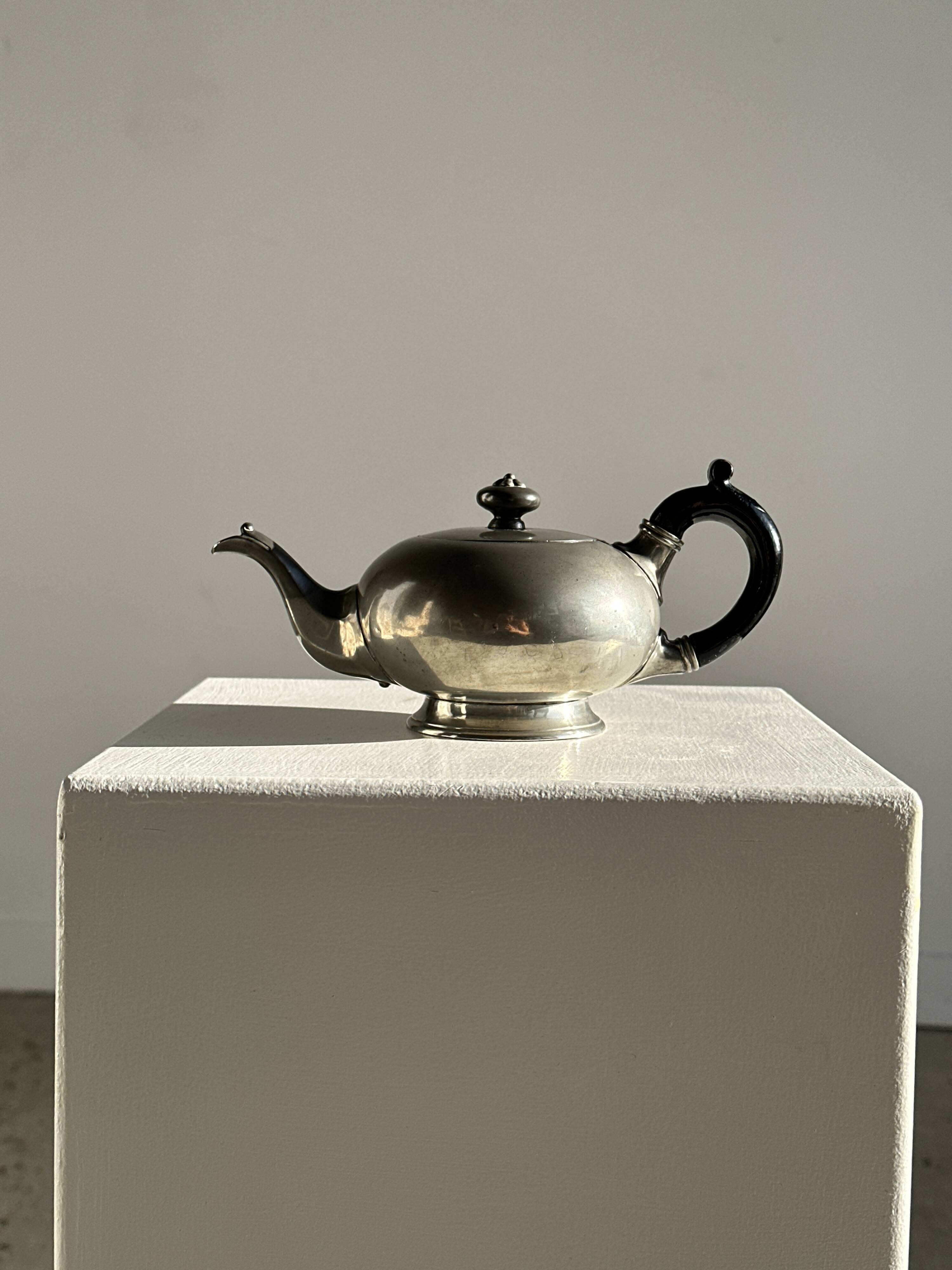Small teapot, pewter coffee pot flattened oval shape