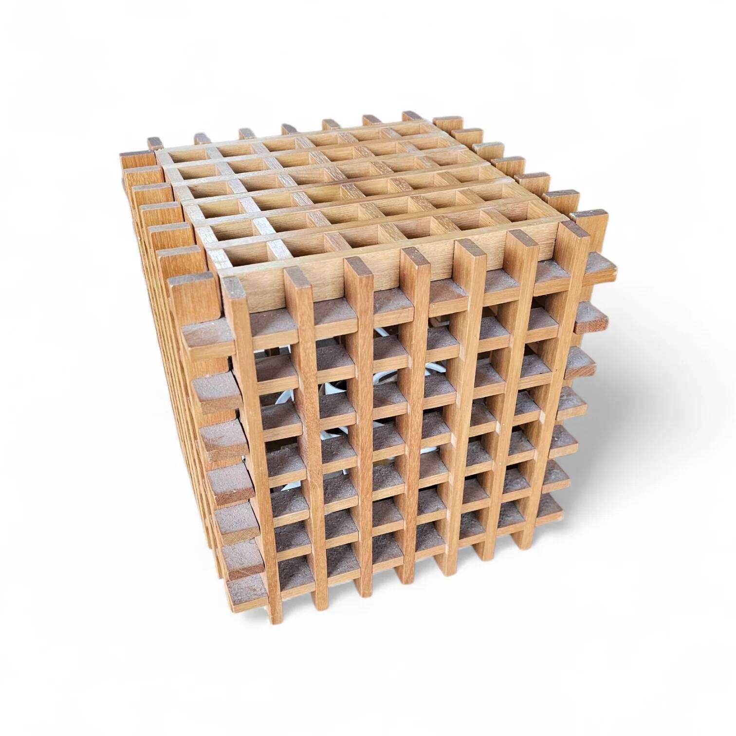 Lampe de table en bois cube moderne du milieu du siècle / Italie années 1960