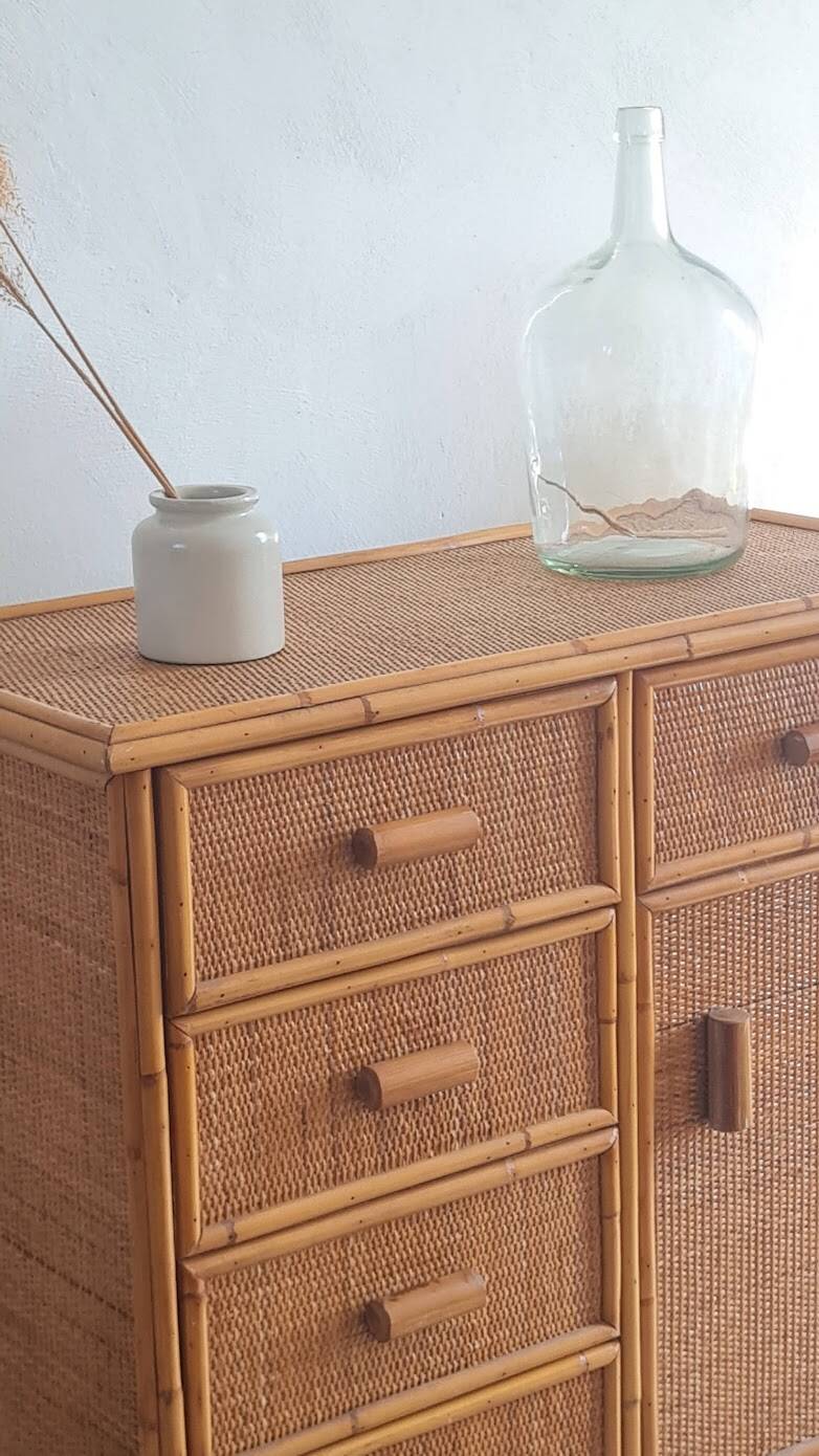 Vintage rattan chest of drawers