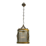 Brass Ribbed Glass Light Pendant 1950’s