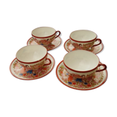 4 Japanese tea cups with saucer with empress in lithophany