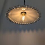 Vintage pendant light in white opaline with lace
