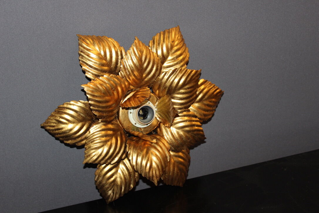 Pair of wall lamps or ceiling lamps in gold metal around 1980