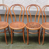 4 old fischel bentwood chairs and pyrograved pattern