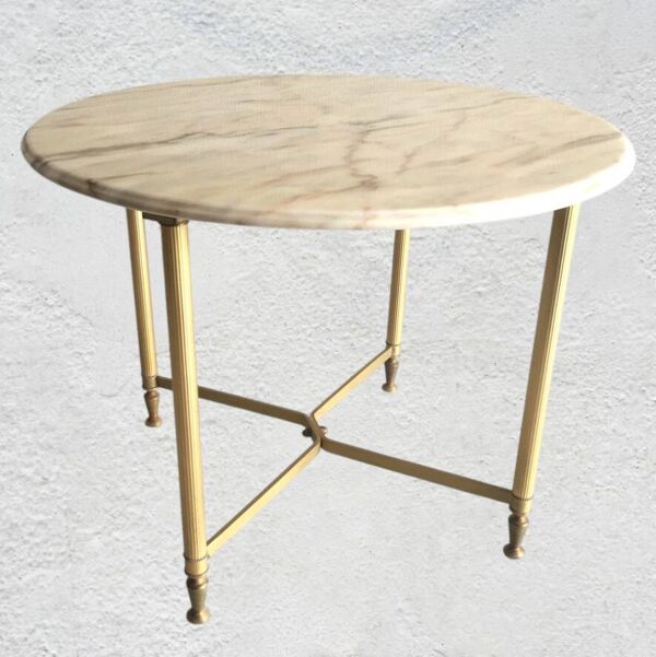 Table basse ronde marbre et métal doré 1960-70