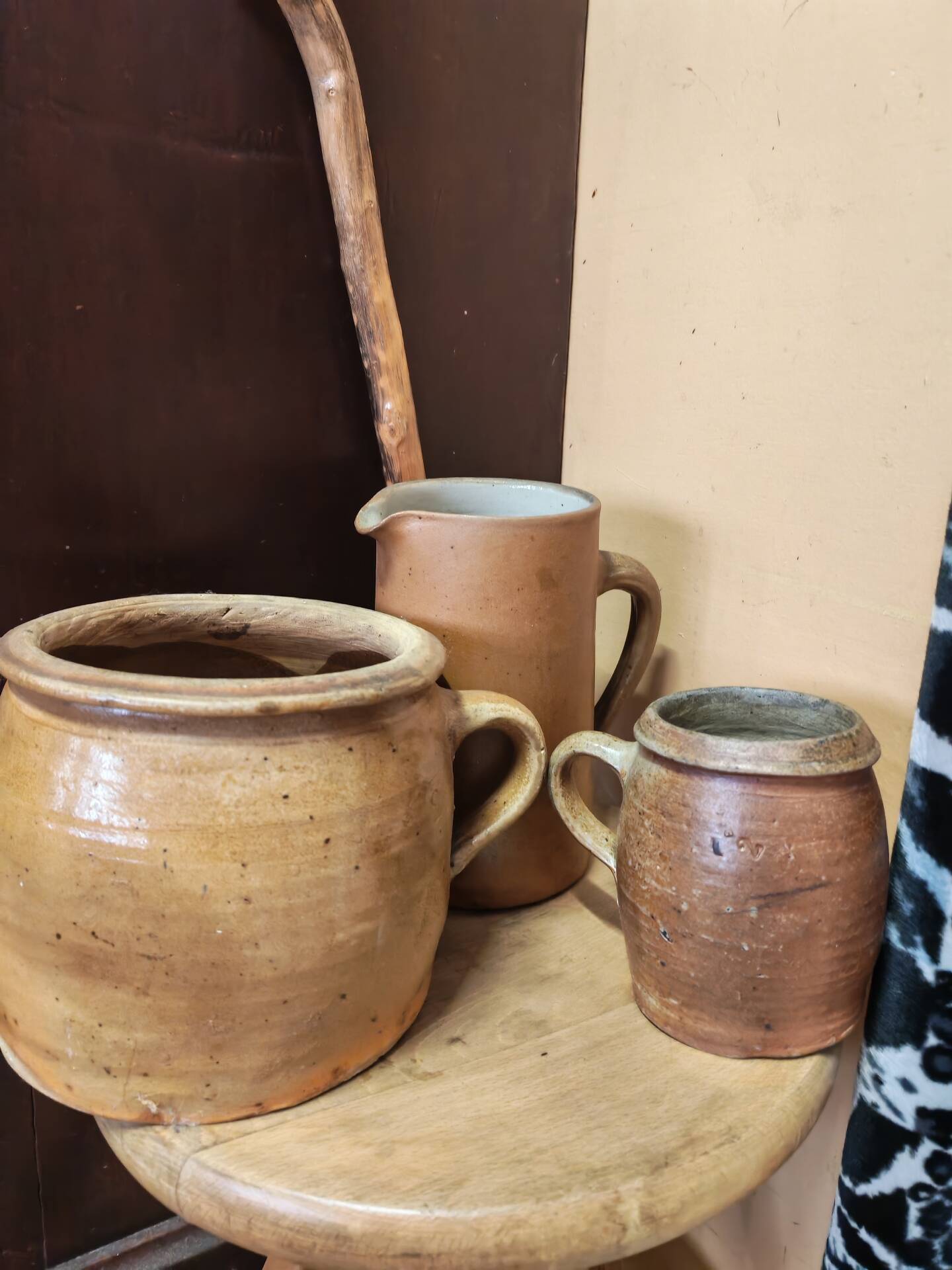 Set of 3 pieces of antique rustic French stoneware ceramic.