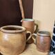 Set of 3 pieces of antique rustic French stoneware ceramic.