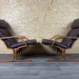 2x 60s 70s Easy Chair Leather Armchairs Westnofa Norway Mid Century