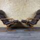2x 60s 70s Easy Chair Leather Armchairs Westnofa Norway Mid Century