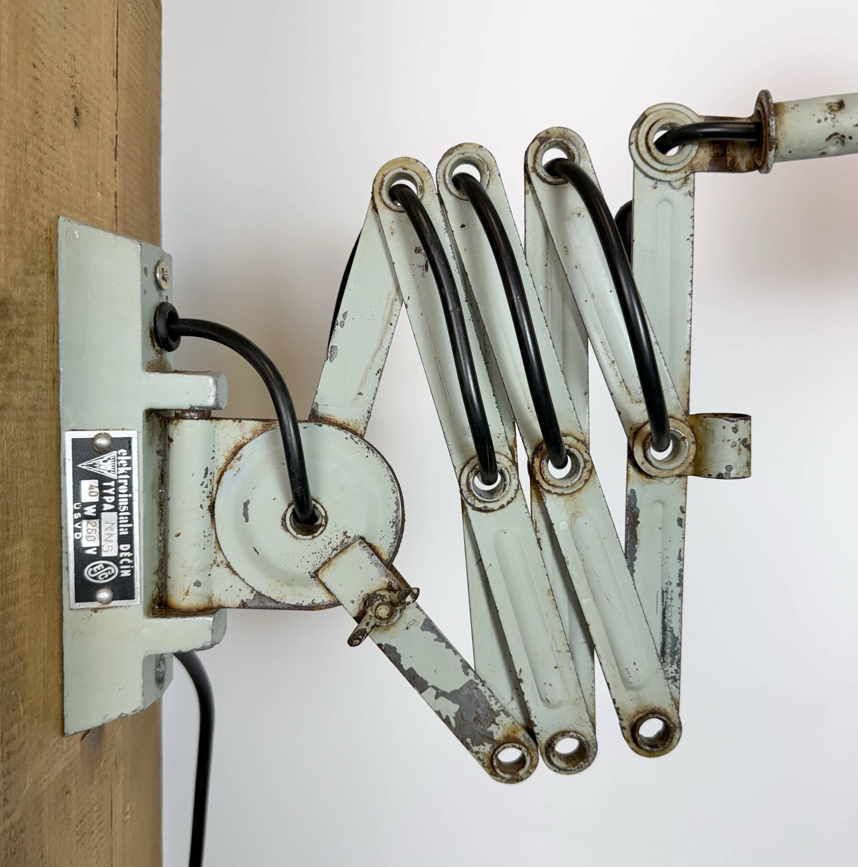 Green Industrial Scissor Wall Lamp from Elektroinstala, 1960s