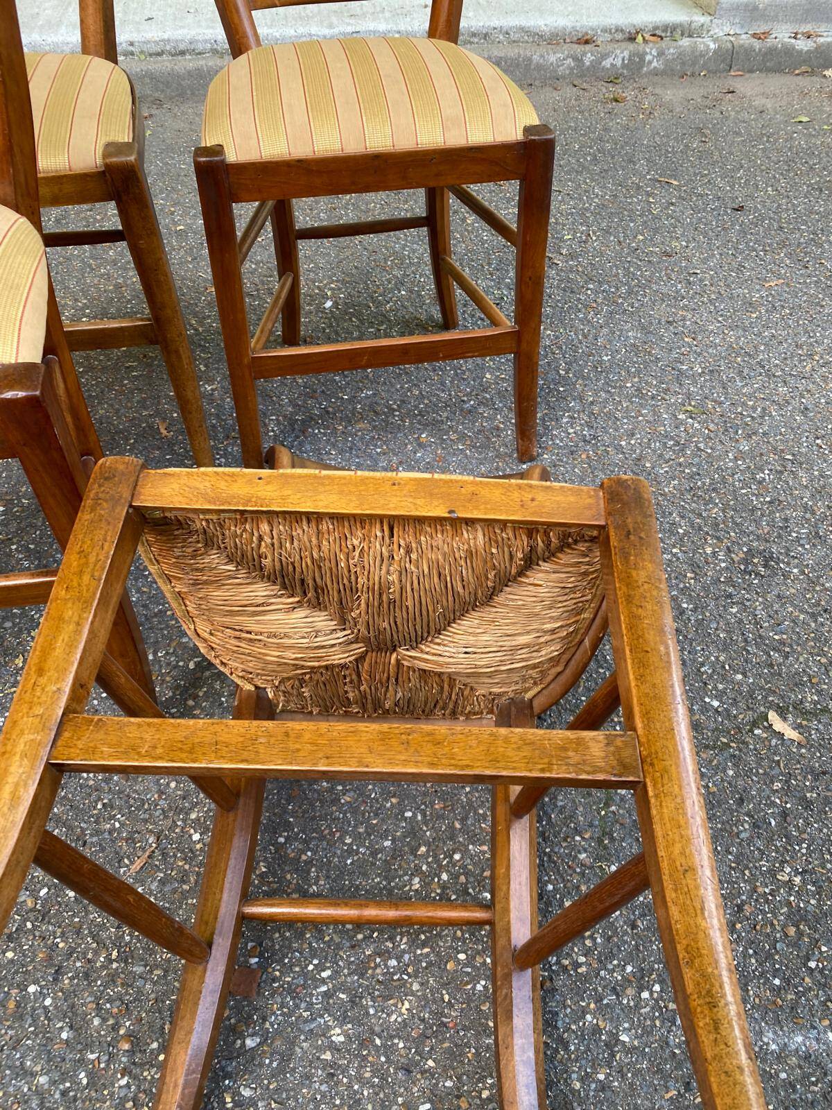4 solid wood chairs with gold straw fabric from the 19th century
