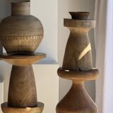 Natural solid mango side table (monoxyle) with conical legs.