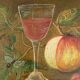Oil panel monogram eg to identify still life fruits glass wine