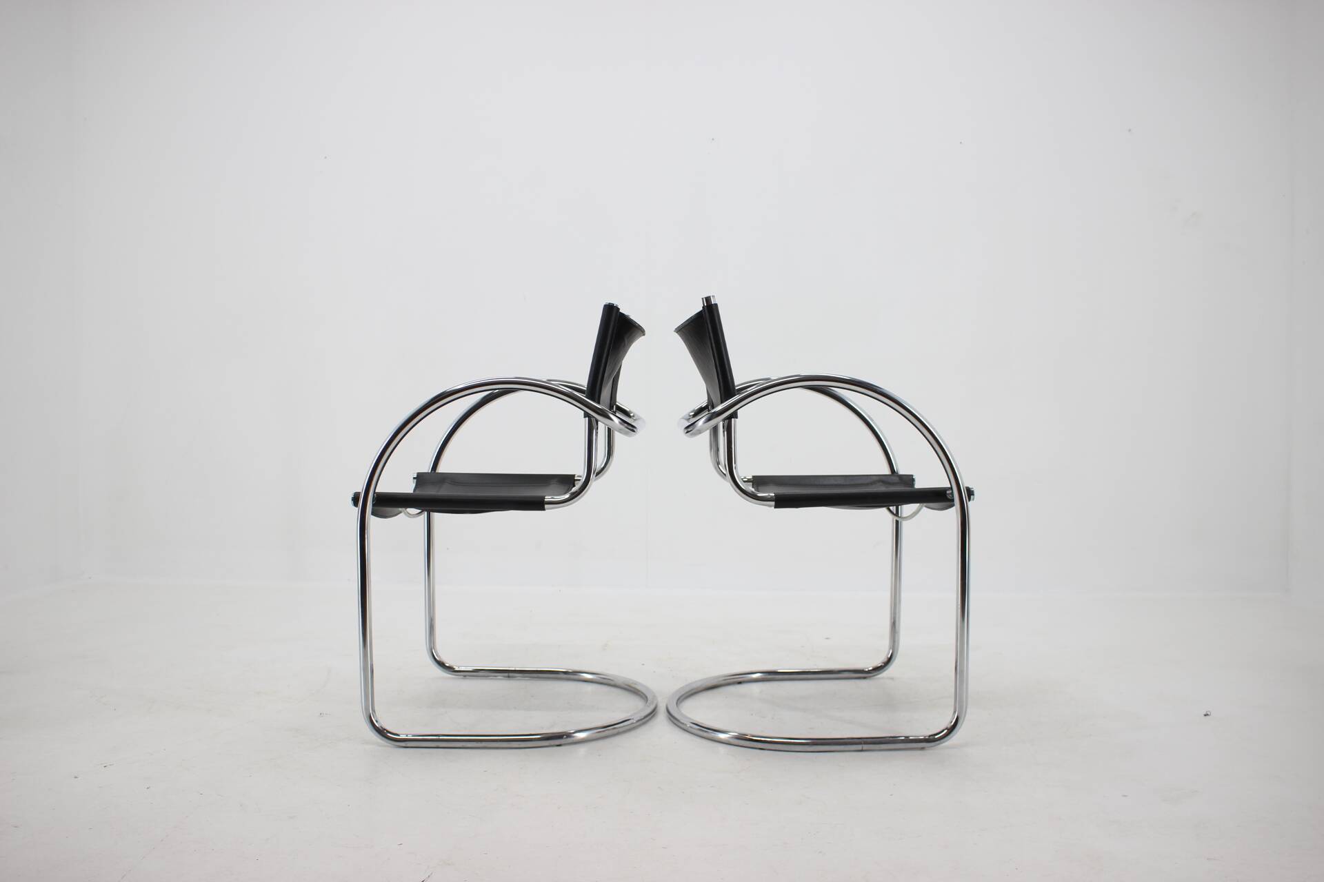 1970s Set of Four Chrome and Leather Tubular Chairs, Czechoslovakia