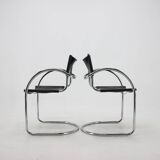 1970s Set of Four Chrome and Leather Tubular Chairs, Czechoslovakia