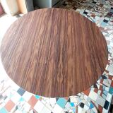 Round formica table with wood effect