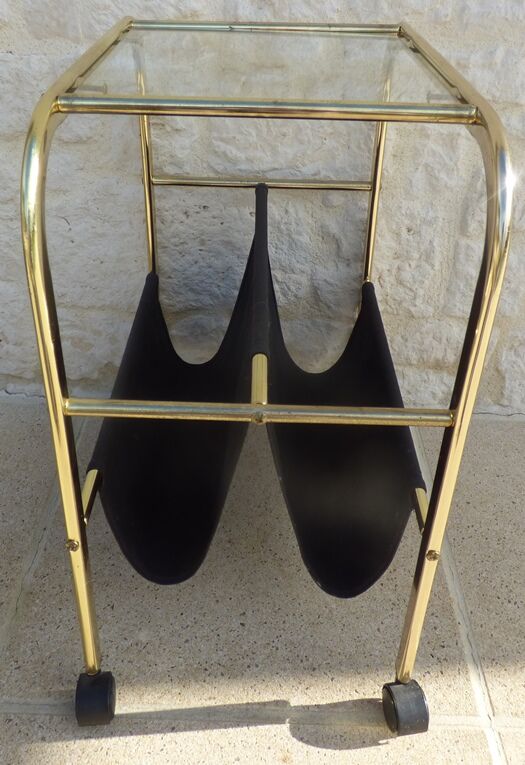 Vintage gilded metal magazine door with glass top and two compartments