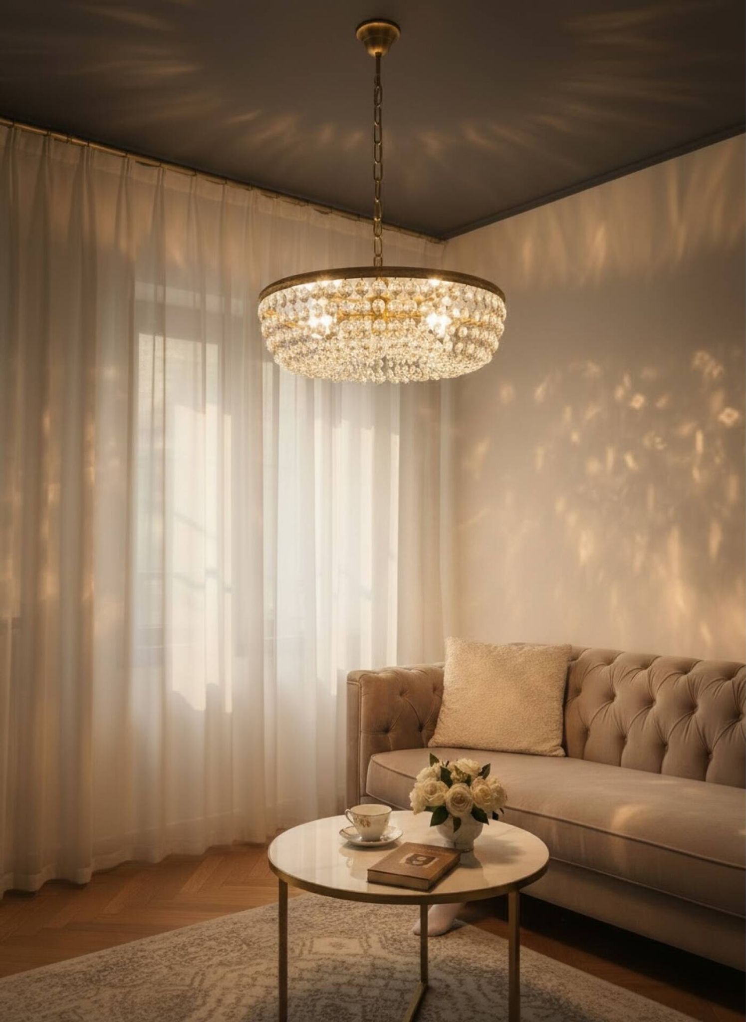 1960s Italian Crystal & Brass Chandelier – 6 Lights