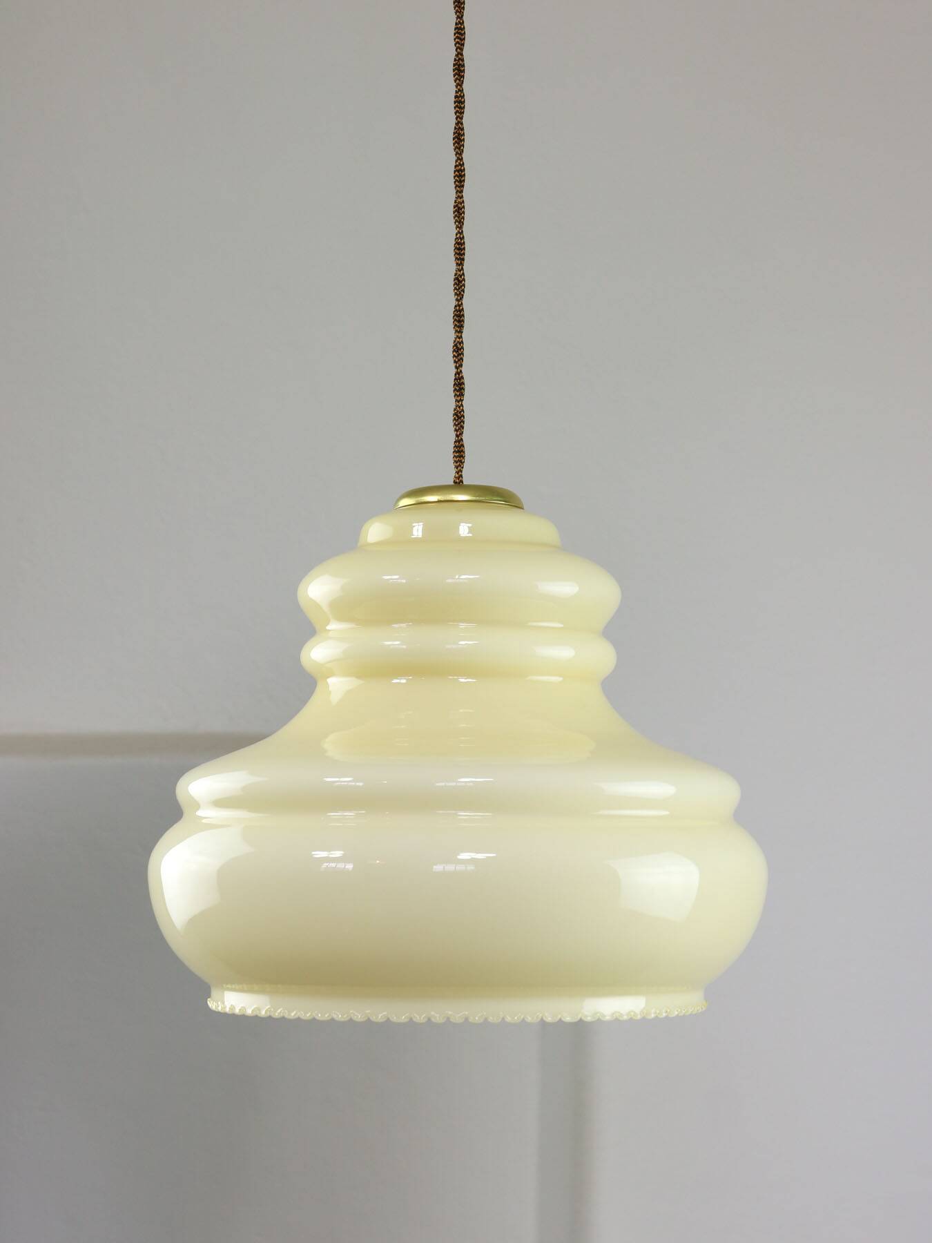 Mid-Century Italian Yellow Glass and Brass Pendant Lamp