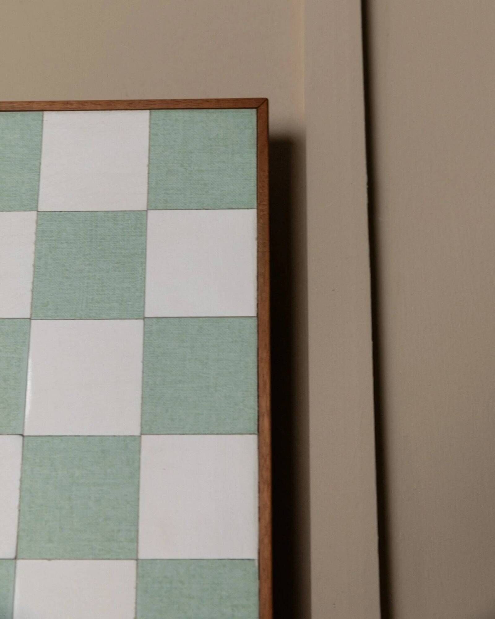 Beige and white Chessboard Wall Mural in wood frame – Italian 1980s abstract art