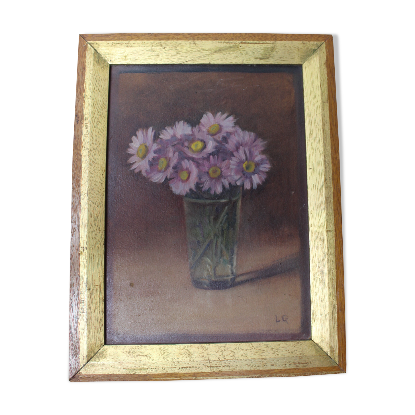Oil on cardboard "Bouquet d'asters"
